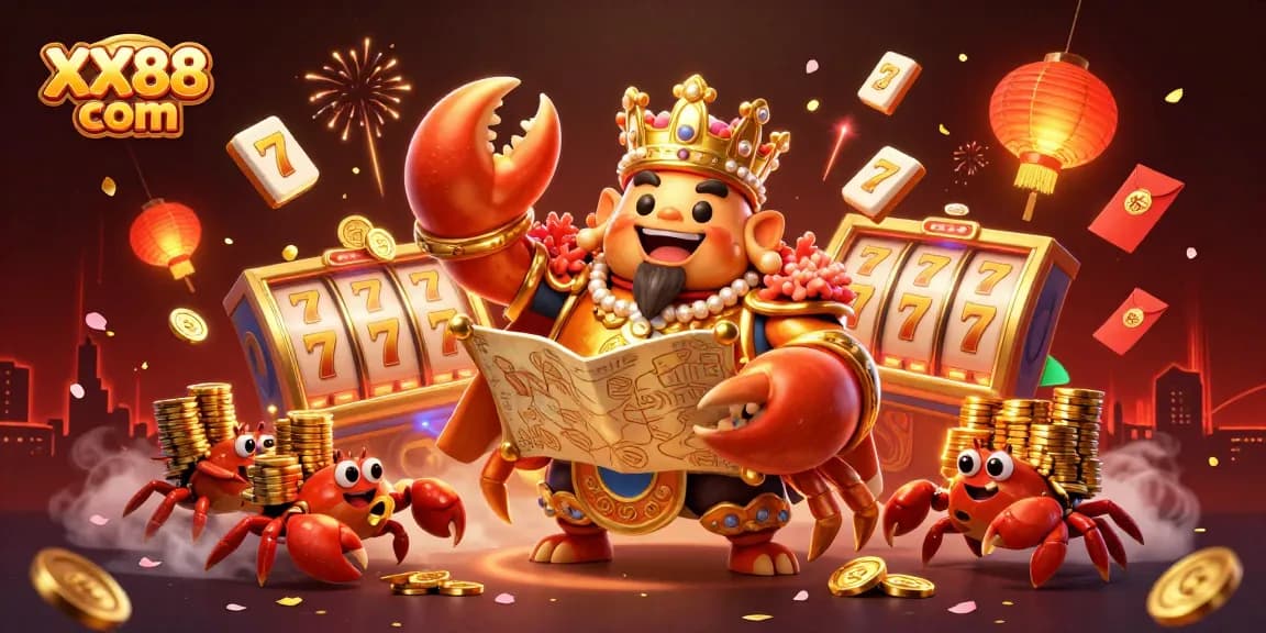 Experience the thrill of gaming at XX88 com, featuring a golden crab emperor and vibrant casino elements.