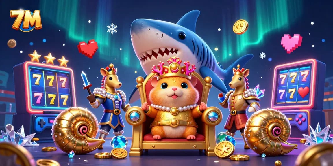 Engage with the vibrant 7M gaming experience featuring a hamster king and classic slots.