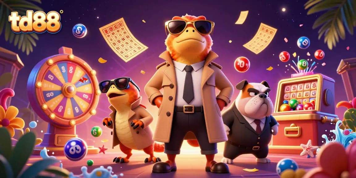Experience the excitement of td88 as raptors in disguise attempt to enter a VIP casino lounge amidst a colorful lottery theme.
