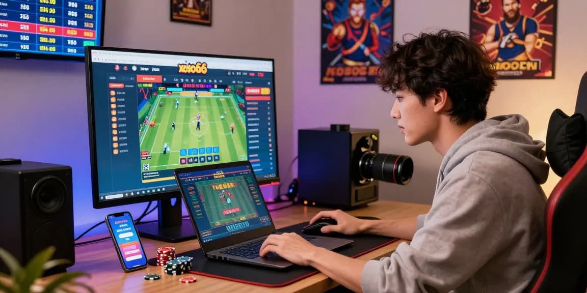 Engaged player enjoying xoso66 com in a vibrant gaming setup filled with excitement and inspiration.