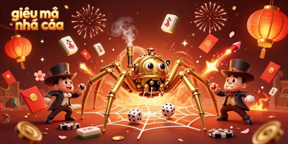 Catching unlucky dice in an enchanting atmosphere with giải mã nhà cái, showcasing a steampunk spider.