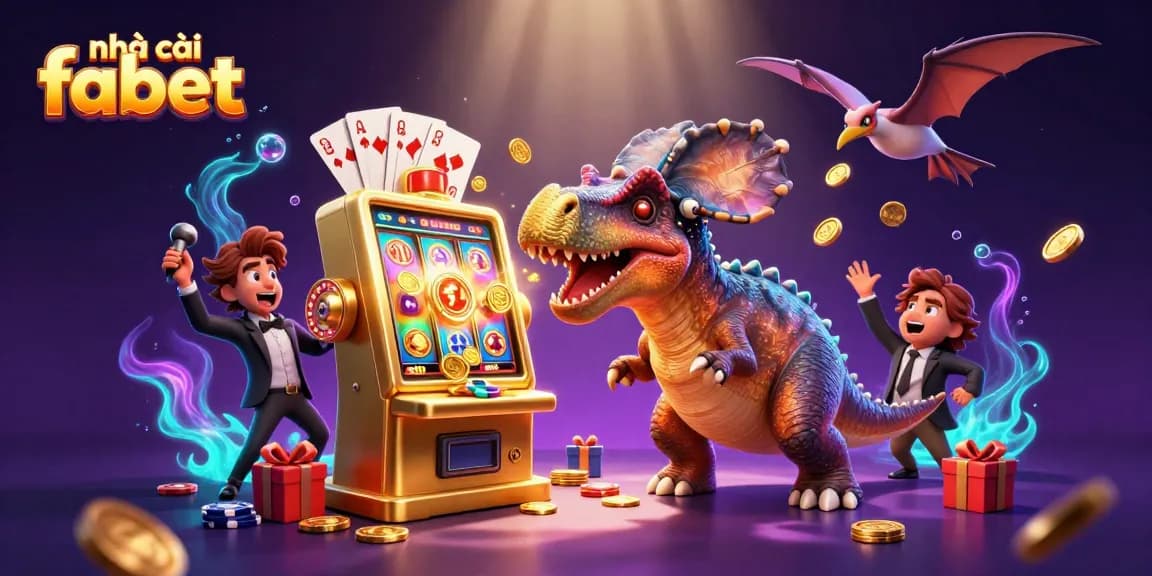 Headbutting golden slot machine, an energetic scene with nhà cái fabet theme and vibrant elements.
