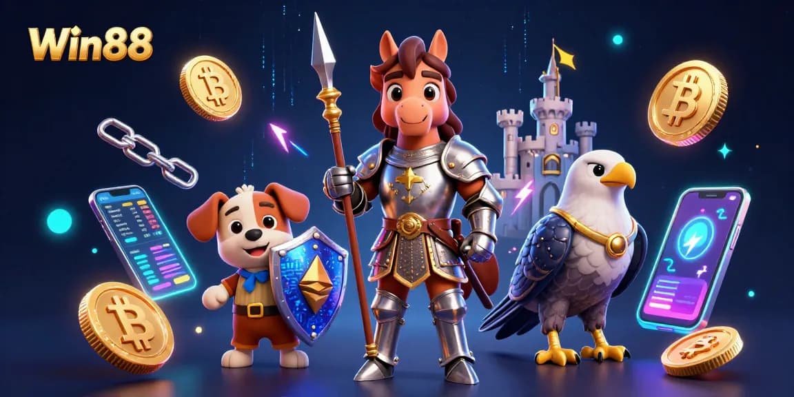 Win88 delivers an exciting online gaming experience with neon crypto elements and engaging fantasy characters.
