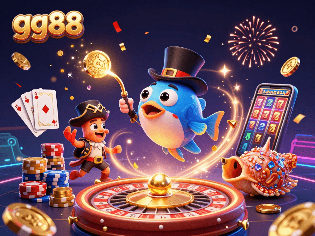 Watch gg88's anglerfish attract golden coins in this vibrant 3D casino scene filled with action.