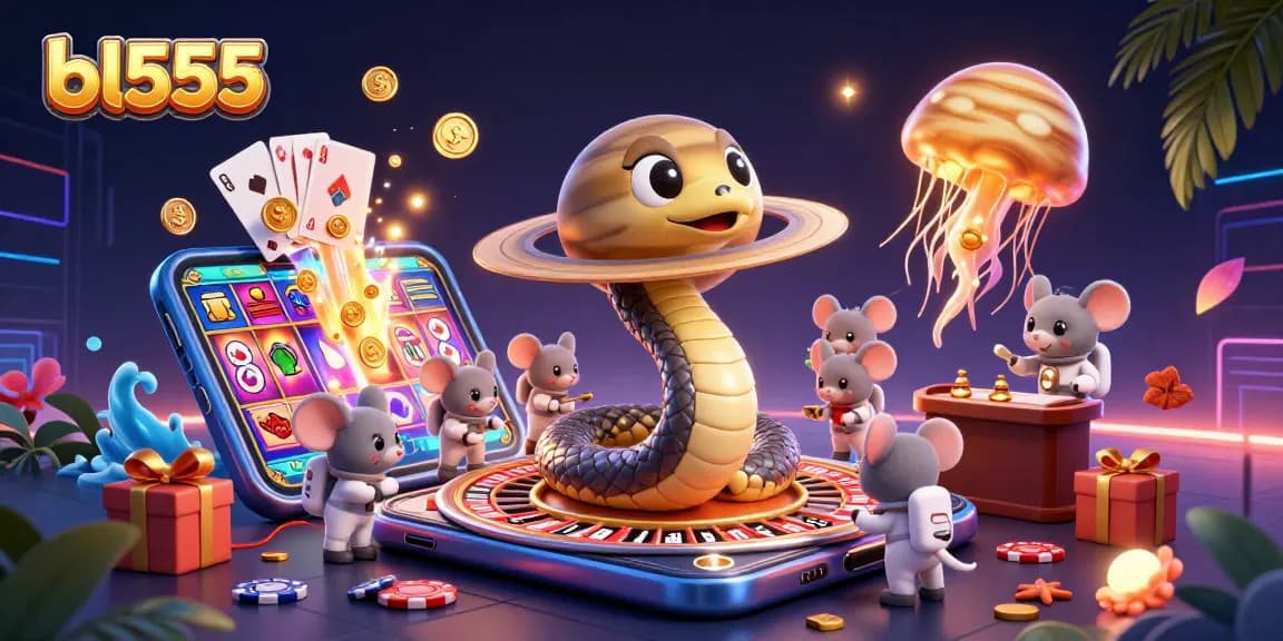 Spin the roulette while playing at bl555 with fun 3D characters depicting colorful slots and exciting casino elements.