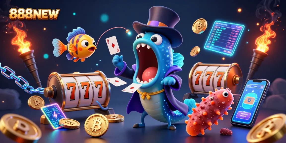 Experience thrilling card tricks with 888NEW's captivating characters in a vibrant casino atmosphere.