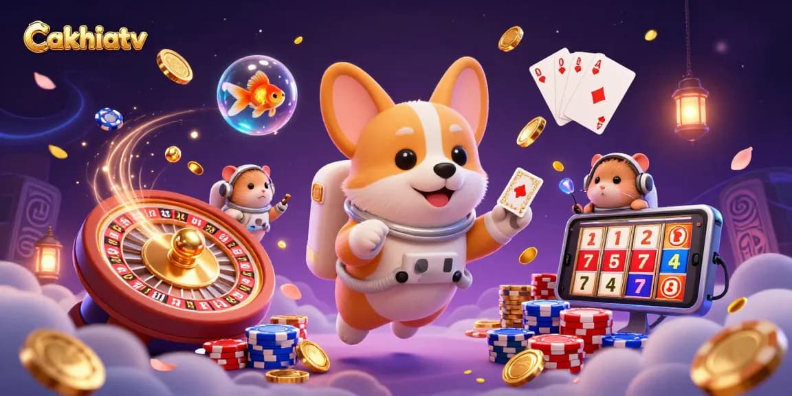 CakhiaTV brings live sports betting excitement with 3D casino illustration featuring vibrant, engaging characters.