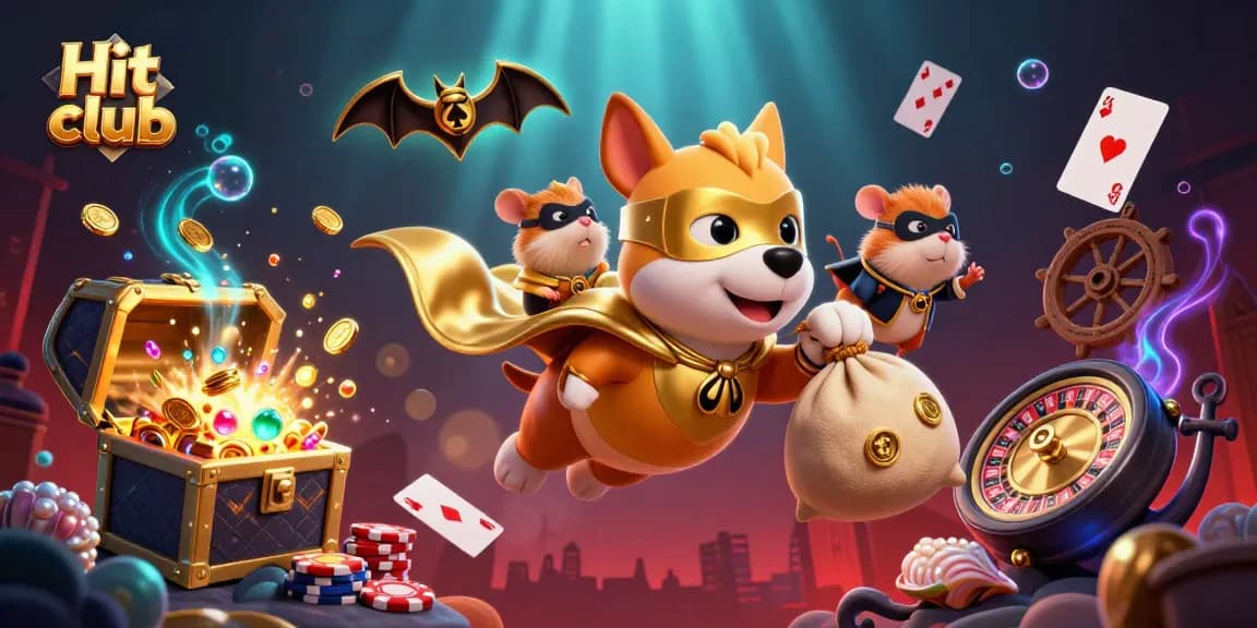 Engage in thrilling adventures at Hit club with vibrant casino elements and superhero characters.