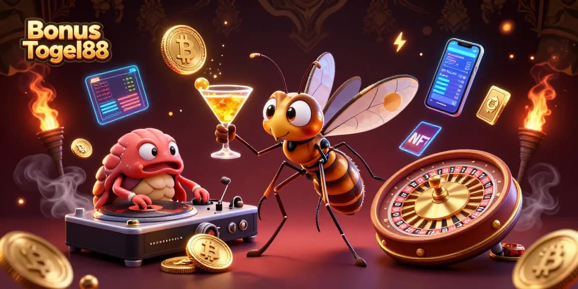 Join the excitement with Bonus Togel88 as the animated mosquito and trilobite create a vibrant gaming atmosphere.