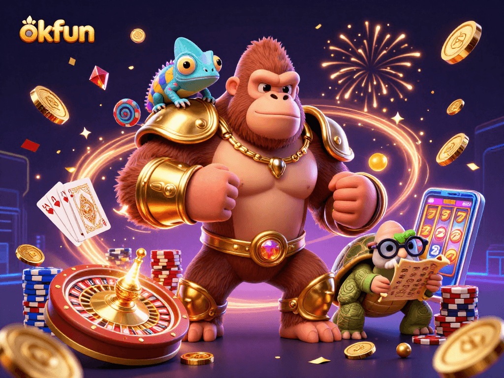 Engage in thrilling gaming experiences at okfun amidst vibrant 3D casino adventure.