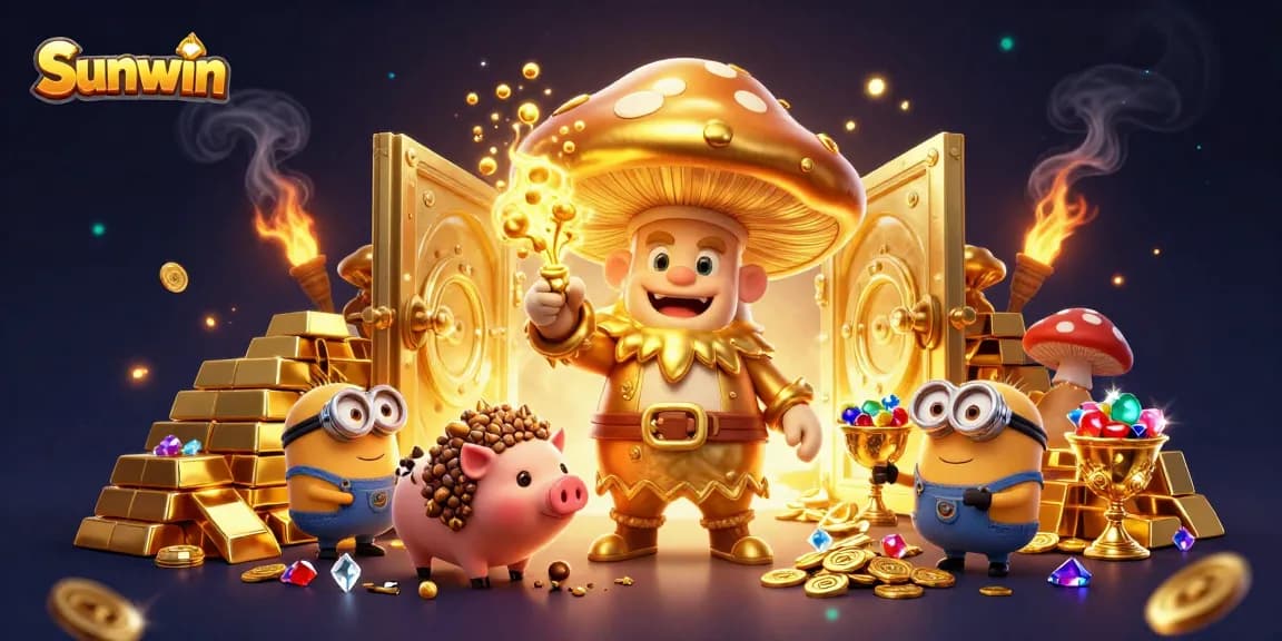 Sunwin players enjoying thrilling treasure with magical wizard and gems from the online casino.