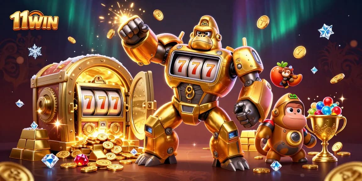 Experience thrilling gameplay with 11WIN in this vibrant 3D casino scene bursting with excitement.
