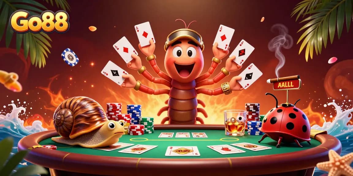 Experience dynamic Go88 gameplay with vibrant characters and colorful poker elements in action.