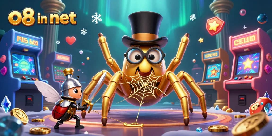 Engage in thrilling gaming at o8 in net, where a golden tarantula and knight embark on a casino adventure.