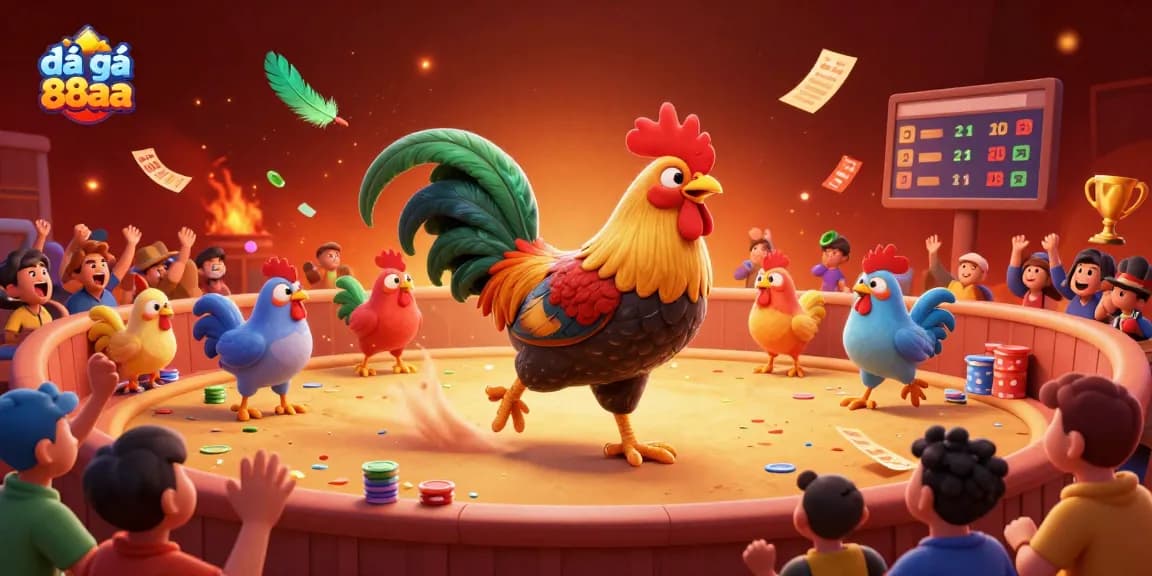 Engage in exhilarating cockfighting action with đá gà 88aa featuring dynamic fighters and vibrant betting scenes.
