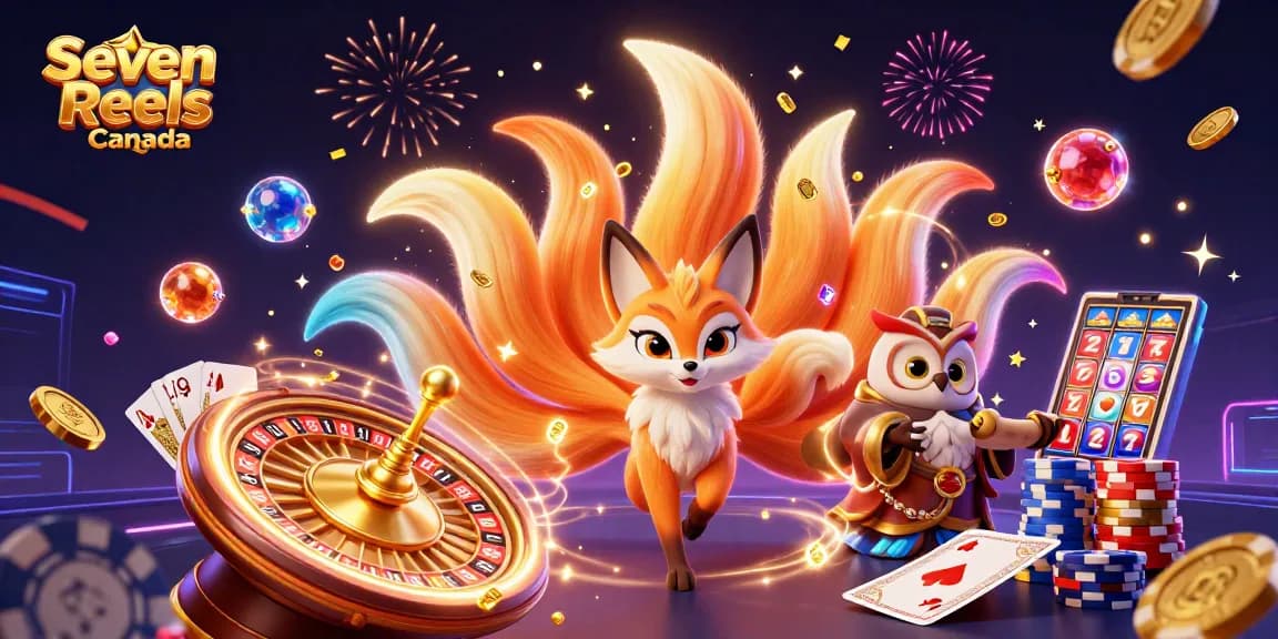 Experience thrilling wins at Seven Reels Canada with vibrant game elements and lucky symbols.