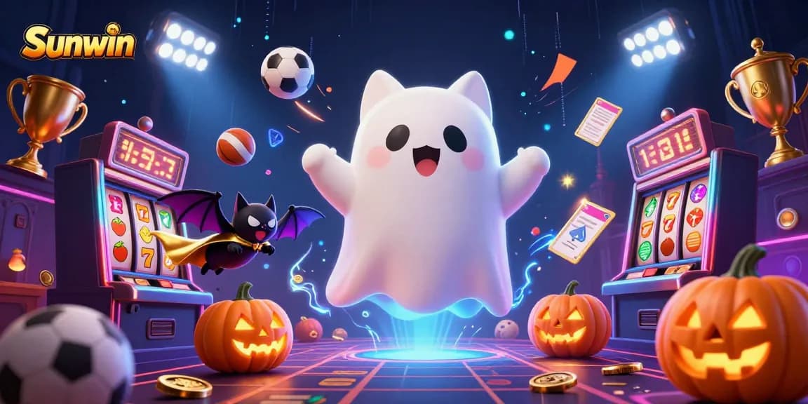 Experience thrilling gameplay with Sunwin's vibrant casino atmosphere showcasing a ghost cat and vampire bat.