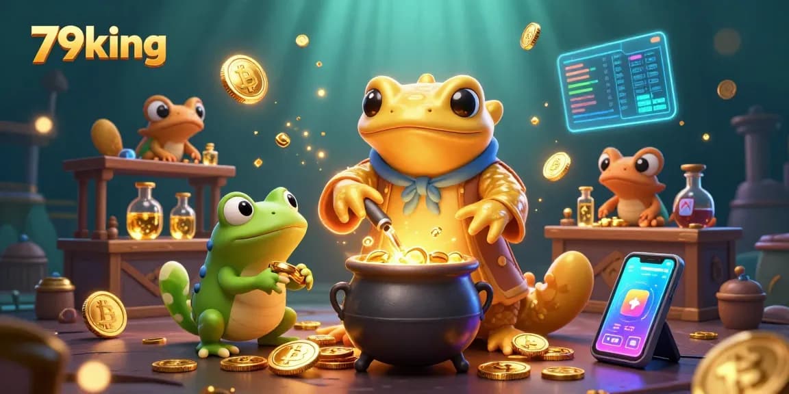 Join exciting games on 79king with captivating 3D alchemists and coins in a vibrant casino setting.