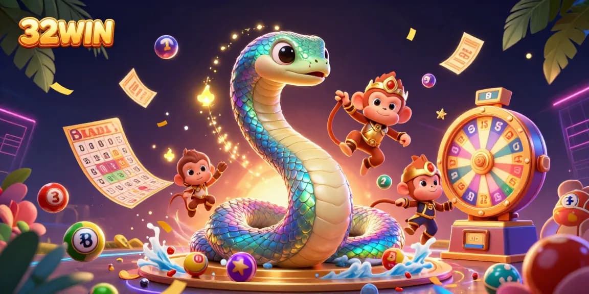 Experience captivating adventures with 32WIN's colorful and dynamic gaming elements in an enchanting setting.