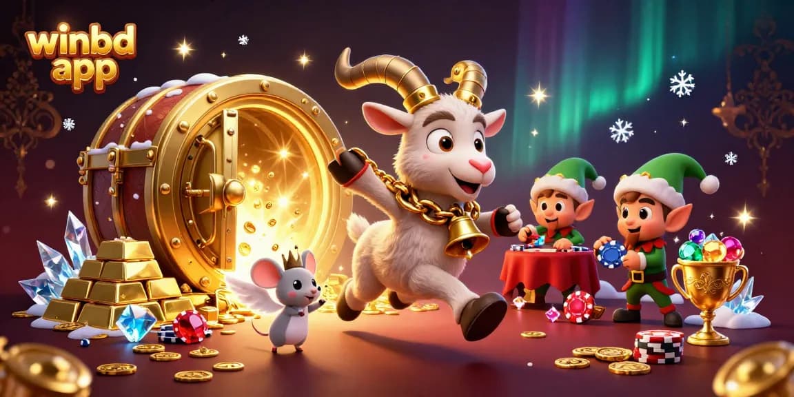 Experience the thrilling winbd app casino with a lively scene of characters and treasure.