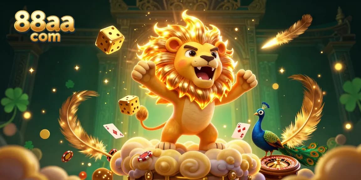 Engage with thrilling games at 88aa com, featuring a lively scene of a sun lion amidst dynamic casino elements.