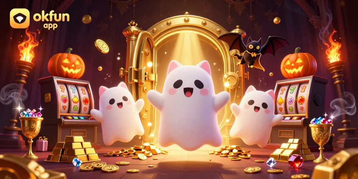 Experience thrilling wins with the okfun app in a vibrant haunted casino setting.