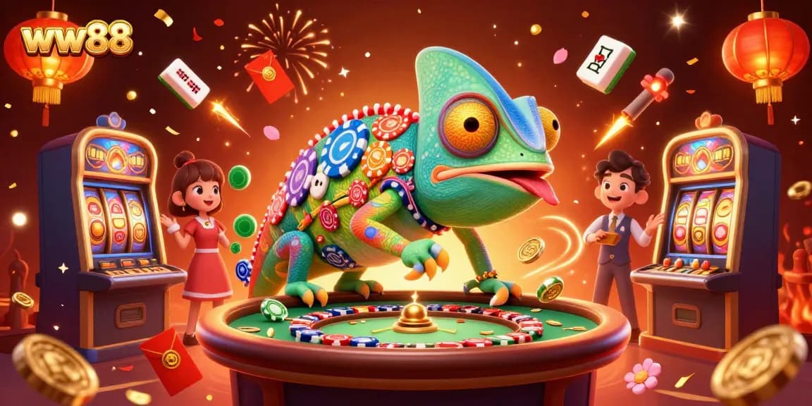 Experience winning at ww88 with vibrant, dynamic casino games and a captivating chameleon character.