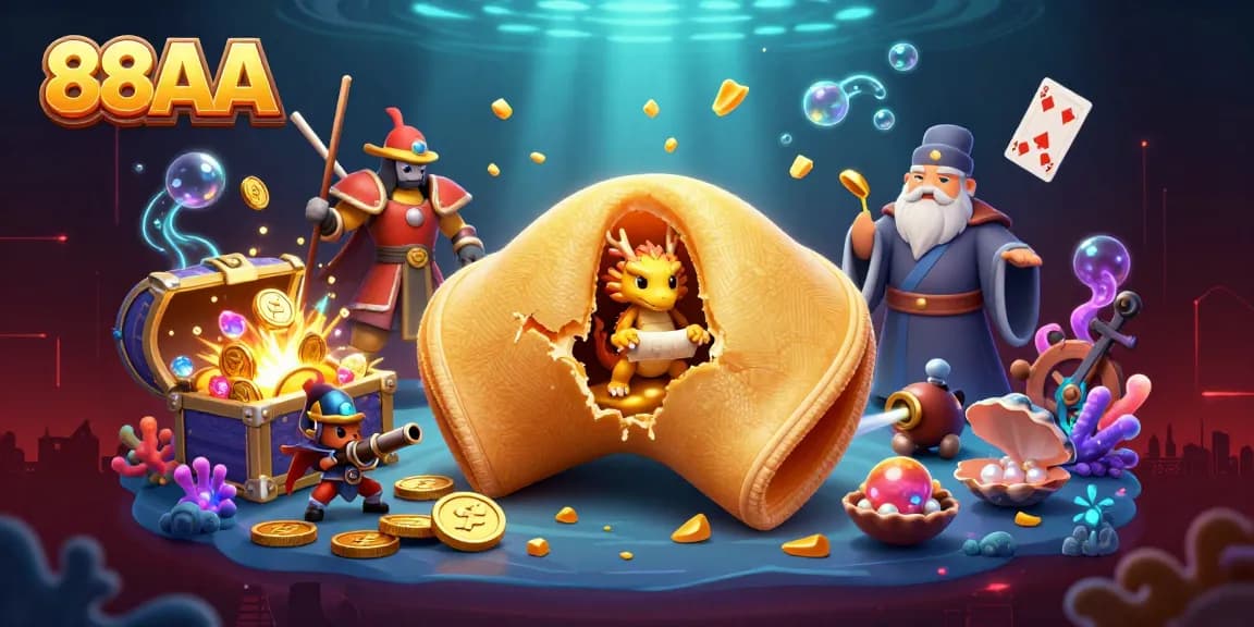 Win big at 88AA with this vibrant casino-themed illustration showcasing golden fortune and gaming excitement.