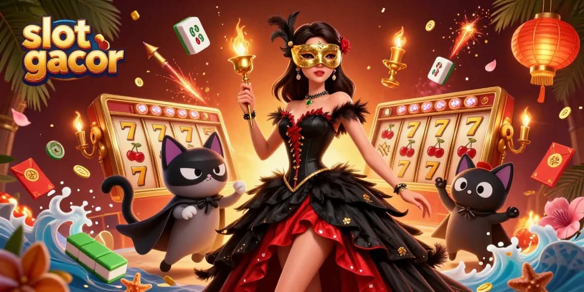 Experience the thrill of slot gacor with a glamorous scene of jackpot winning elements and dramatic characters.