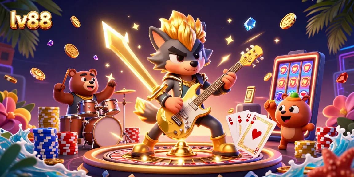 Experience thrilling gaming at lv88 with an electrifying 3D casino illustration showcasing dynamic characters and vibrant elements.