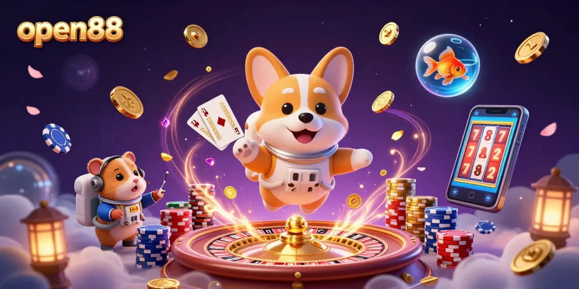 Experience thrilling gaming with open88: a vibrant 3D casino scene showcasing fun characters and captivating elements.