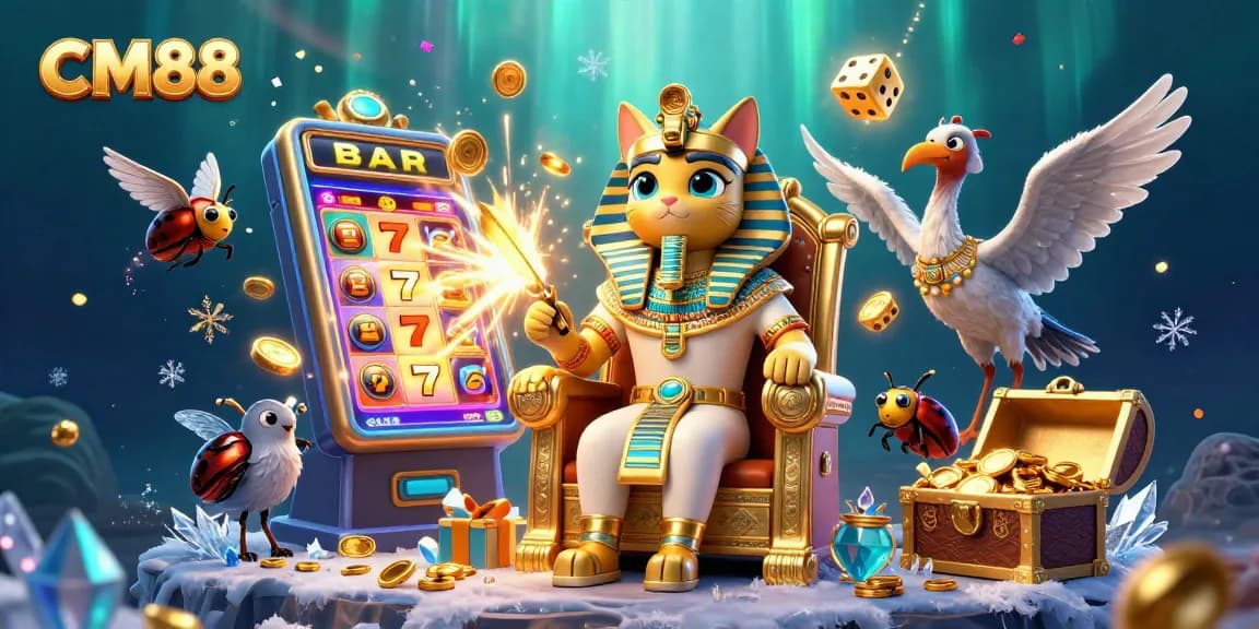 Spin to win big with CM88 at a vibrant online casino jackpot scene featuring rich gaming elements.