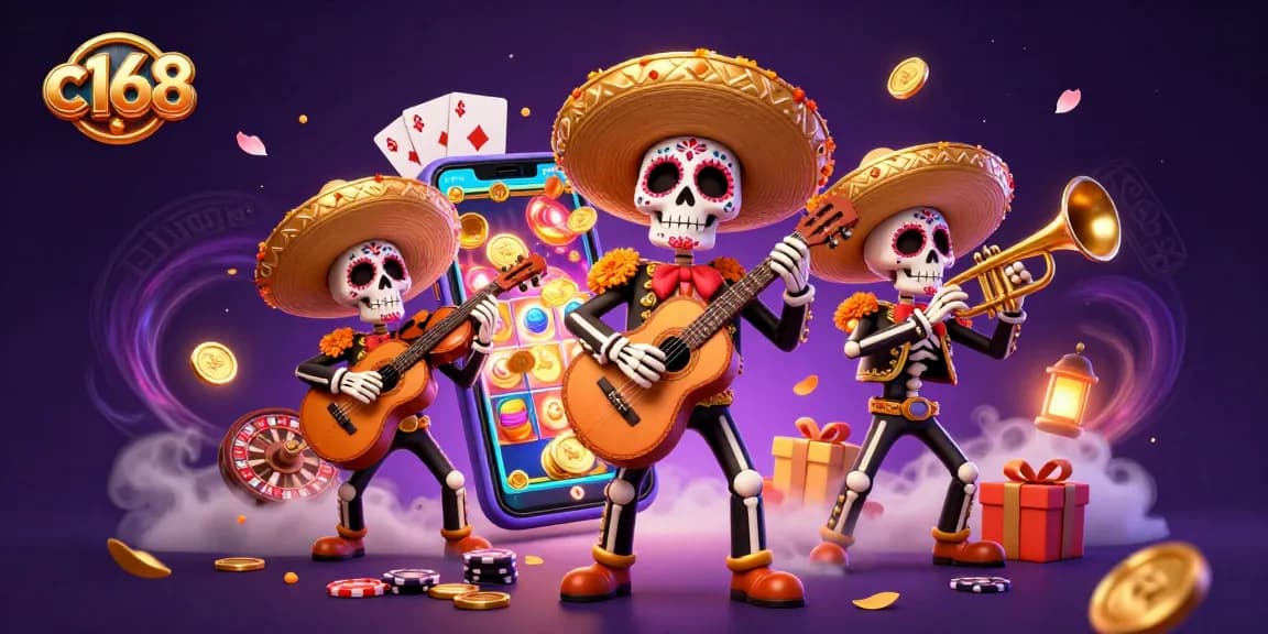 Experience gaming action with c168 as vibrant characters celebrate in a lively casino scene.