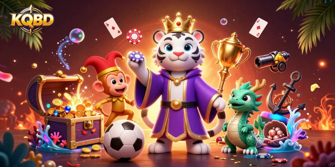 KQBD presents an energetic gambling scene with sports elements and characters in a vibrant setting.