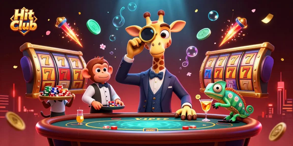 Hit Club players engage in exciting slot machine action at a vibrant casino.