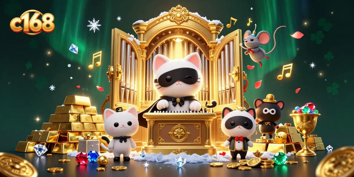 Engage in c168's thrilling casino experience with a vibrant 3D illustration showcasing captivating characters and treasures.