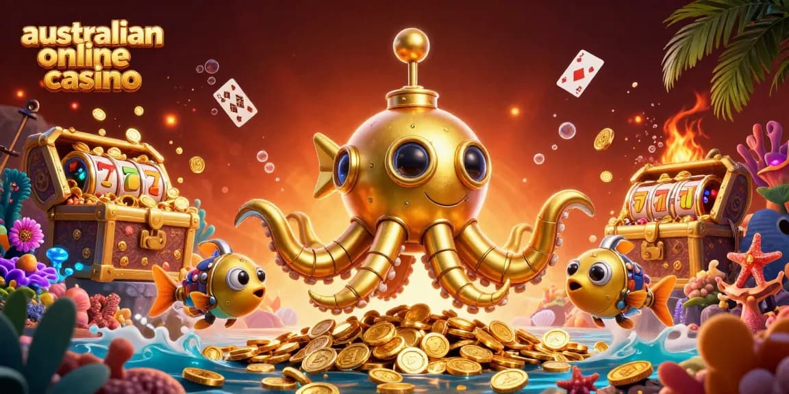 australian online casino adventure with a golden kraken and treasures, inspiring gameplay