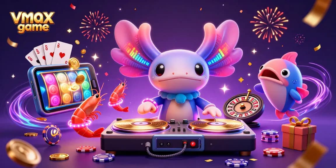 Experience the thrill of vmax game with vibrant 3D characters and casino elements in a lively scene.