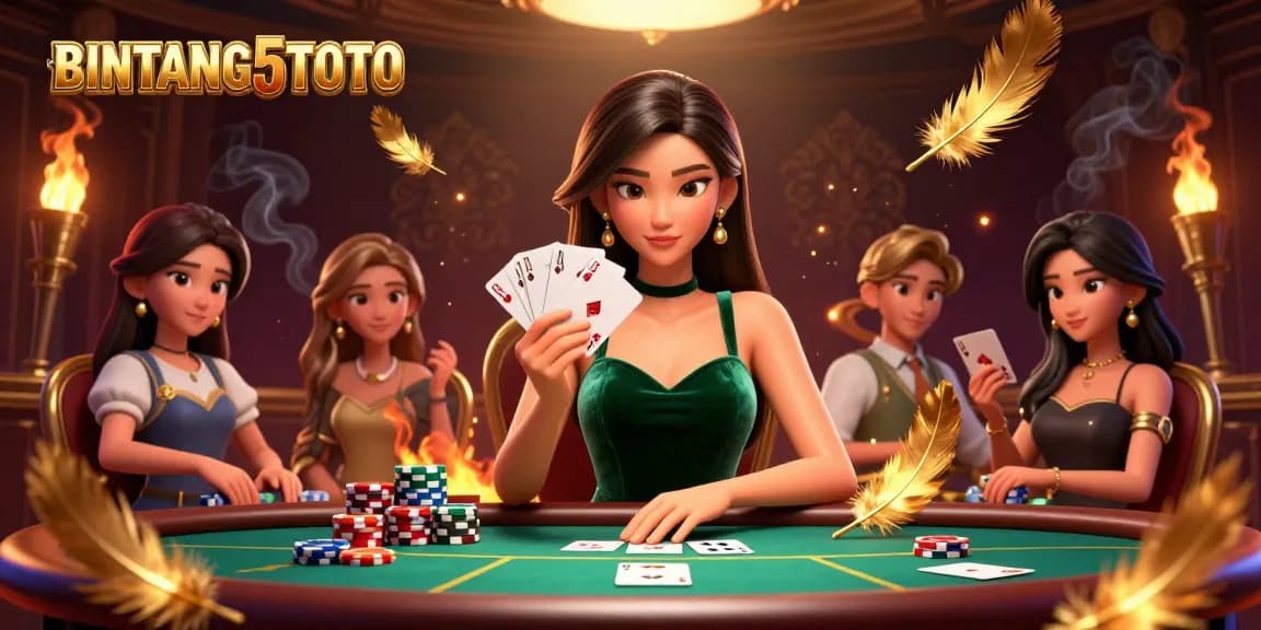 BINTANG5TOTO showcases a stunning poker scene with dynamic elements, highlighting thrilling gameplay.
