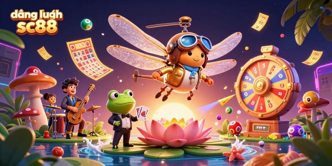 Win big engaging in fun activities at đăng nhập sc88, explore a vibrant 3D scene with unique casino characters.