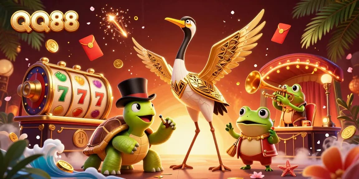 Experience the thrill of QQ88 with a vibrant casino scene showcasing characters and dynamic game elements.