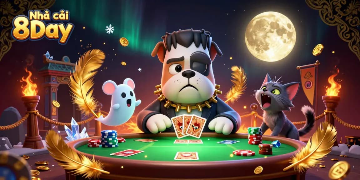 Engage in thrilling gameplay at Nhà cái 8Day featuring a lively 3D casino scene.