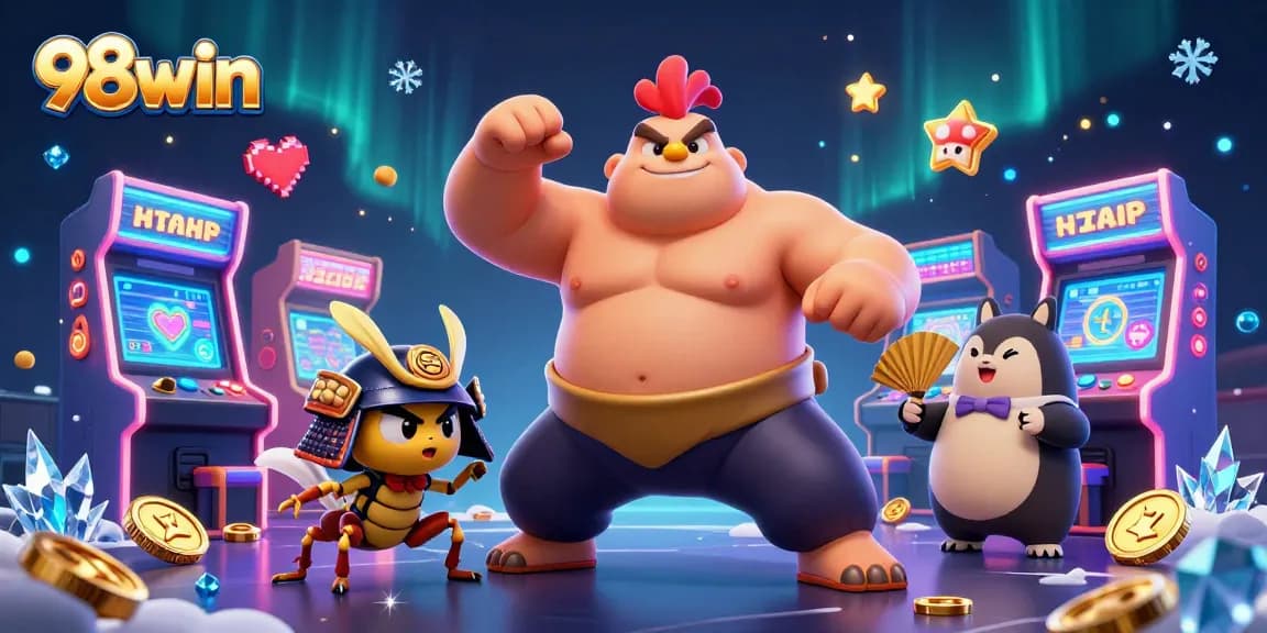 Engage with 98win’s dynamic casino world featuring a powerful sumo wrestler rooster, fierce samurai cricket, and tanuki announcer.