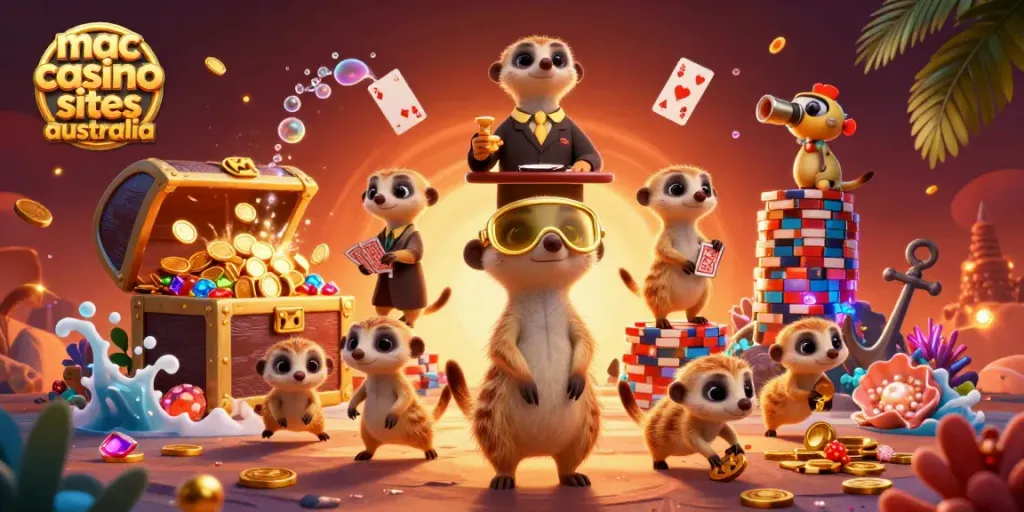 Experience thrilling gameplay at mac casino sites australia, with meerkats orchestrating a vibrant casino operation.