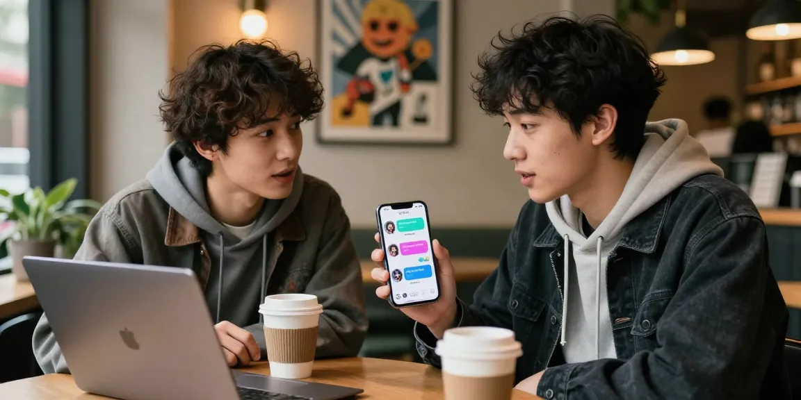 Engaging NSFW AI chat discussion among friends at trendy café.