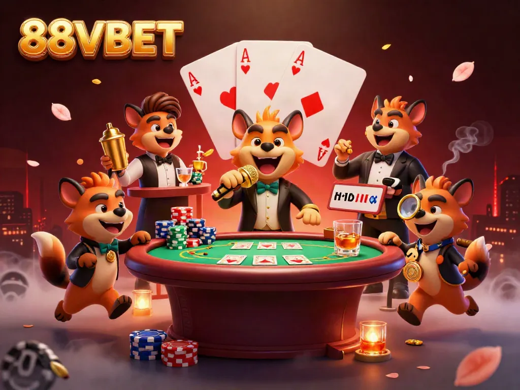 Experience the thrill of gaming with 88VBET featuring hyena characters in a vibrant casino scene.