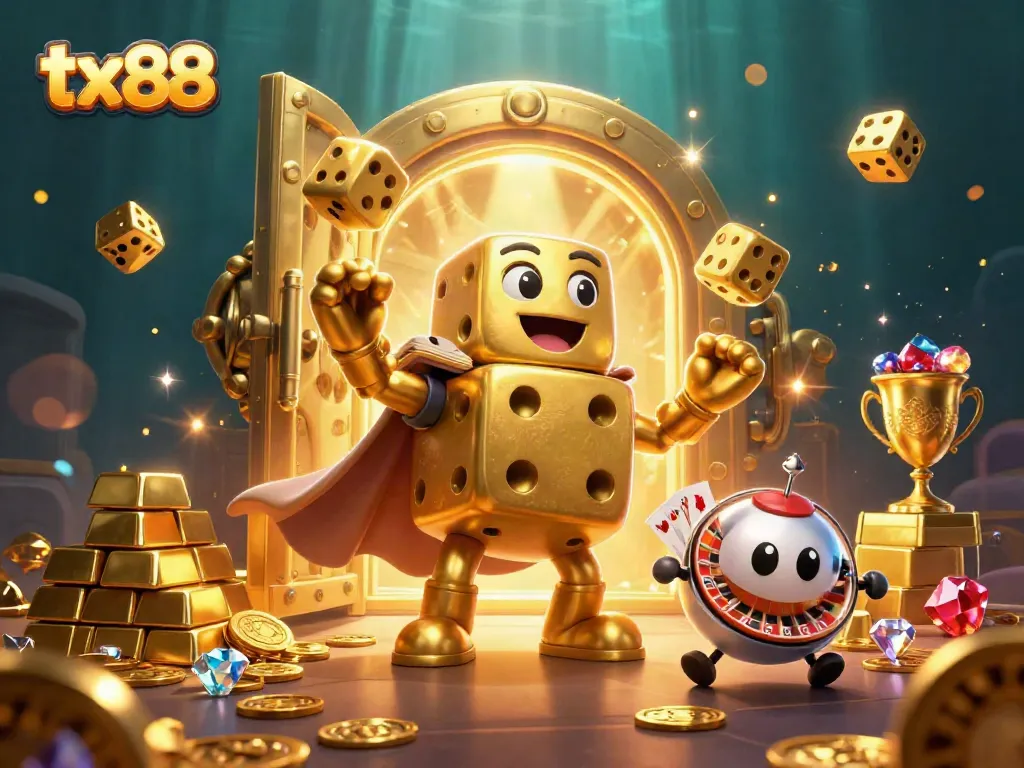 Experience thrilling gaming action with tx88's lively casino characters and gleaming treasure
