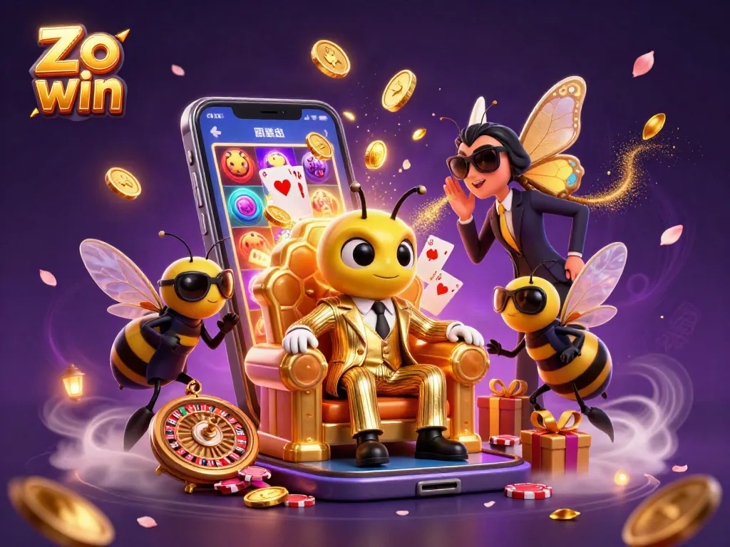 Experience thrilling gameplay at Zo win with colorful slots, golden coins, and engaging characters in a vibrant scene.