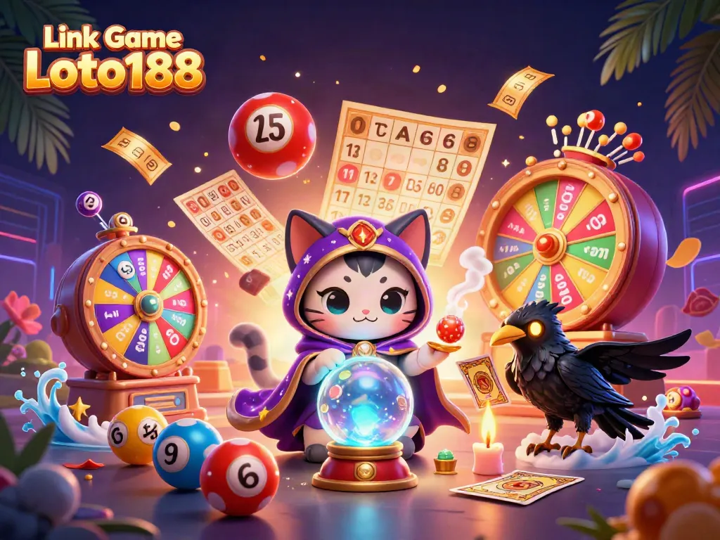 Play exciting games at Link Game Loto188 with vibrant lottery elements and magical characters.