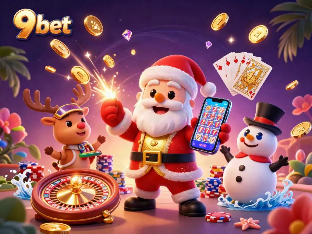 Experience the excitement of 9 bet with Santa and friends amidst dazzling dynamic gaming elements.